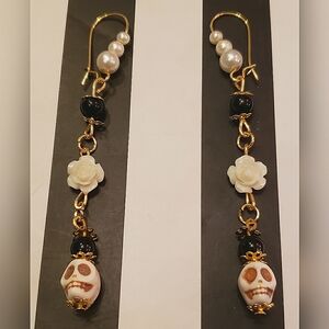 Handmade Lovely Skulls & Flowers Dangle Earrings